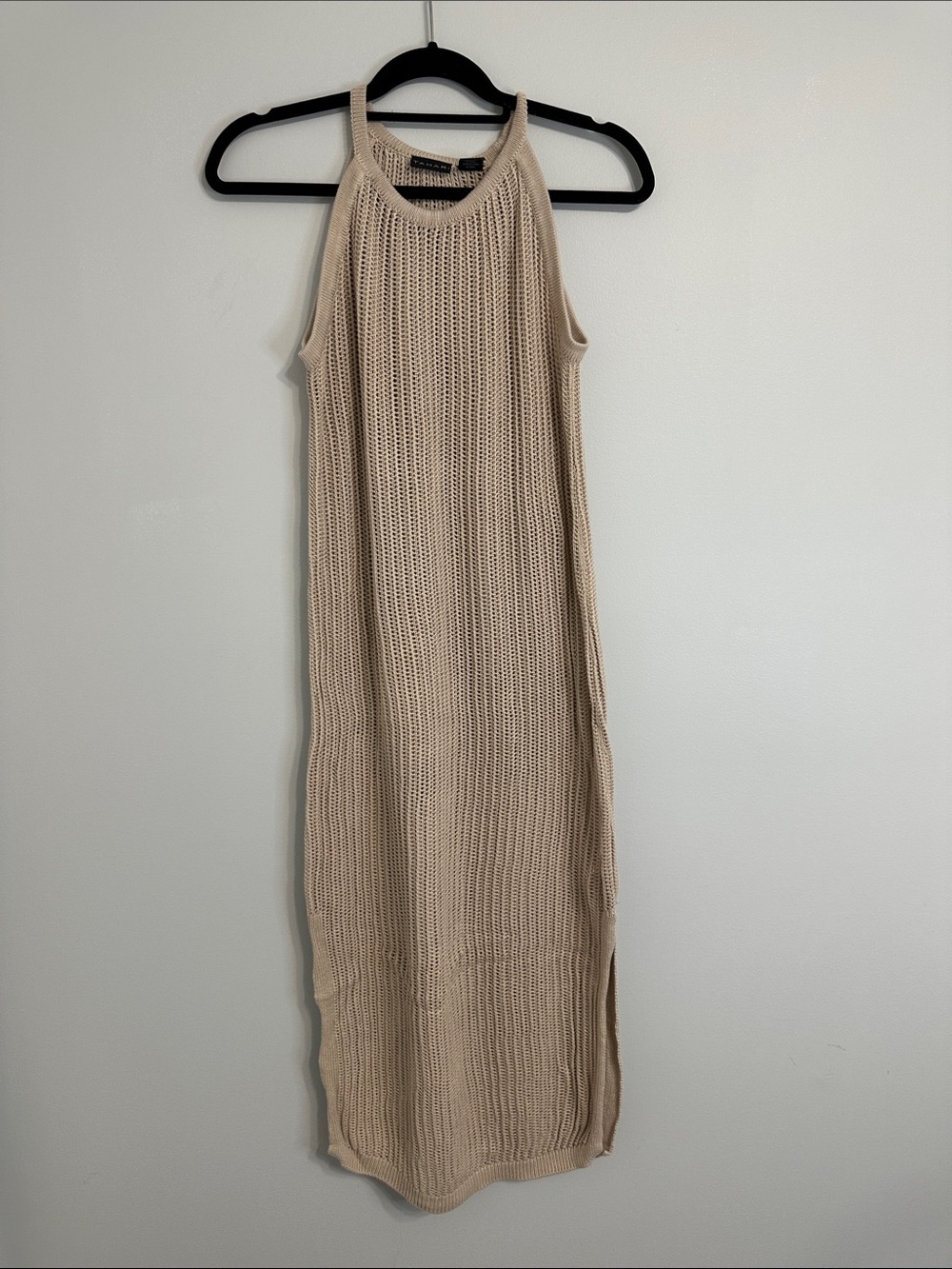 Tahari Neutral Beige Open-Knit Maxi Coverup